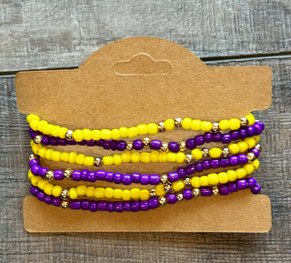 Game Day Seed Bead Friendship Bracelets Purple & Yellow