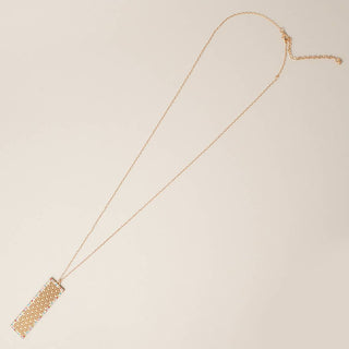 Bar Shaped Pave Metal Long Necklace
