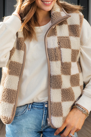 Checkered Sherpa Collared  Vest