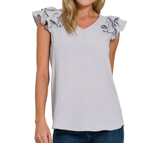Woven tiered ruffle sleeve top