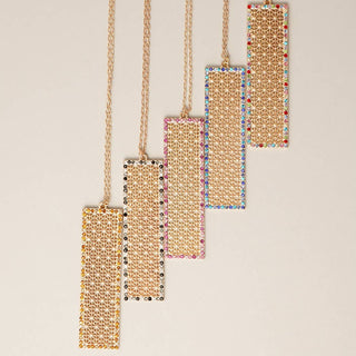 Bar Shaped Pave Metal Long Necklace