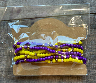 Game Day Seed Bead Friendship Bracelets Purple & Yellow