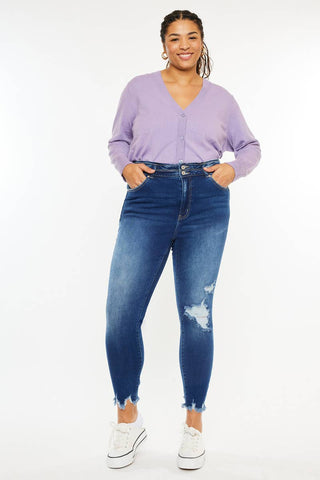 Kan Can High Rise Double Button Skinnies