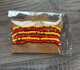 Game Day Seed Bead Friendship Bracelets Red and Gold Yellow