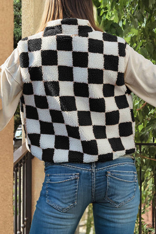 Checkered Sherpa Collared  Vest