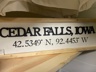 Cedar Falls, Ia With Coordinates Wood Laser 3D Sign
