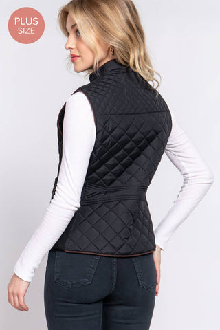 Suede Piping Detail Rib Quilted Padding Vest