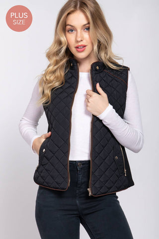 Suede Piping Detail Rib Quilted Padding Vest