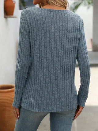 V-Neck Button Sweater with Long Sleeves