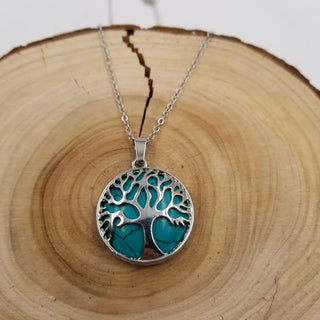 Round Natural Stone Life Tree Necklace