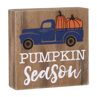 Pumpkin Season Navy Truck Block Sign