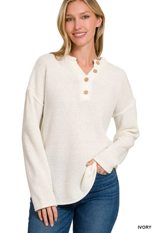 4 Button Henley Basic Sweater