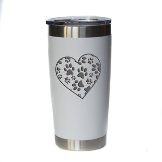 20 oz Heart With Dog Paws Engraved Tumbler