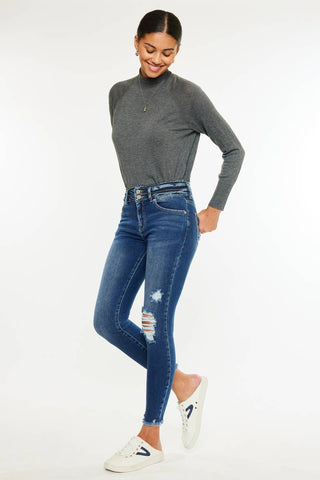 Kan Can High Rise Double Button Skinnies