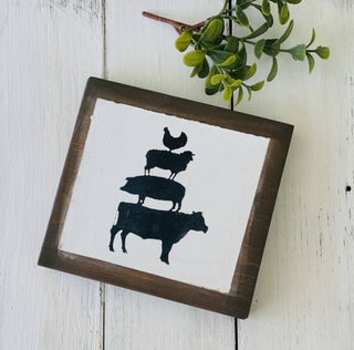 Farmhouse wood sign, farm animals 5x5, shelf sitter