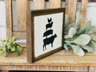Farmhouse wood sign, farm animals 5x5, shelf sitter