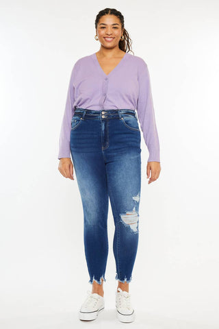 Kan Can High Rise Double Button Skinnies
