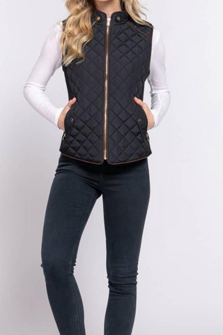 Suede Piping Detail Rib Quilted Padding Vest