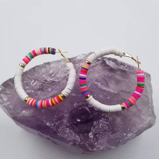 Summer Beach Heishi Hoop Earrings