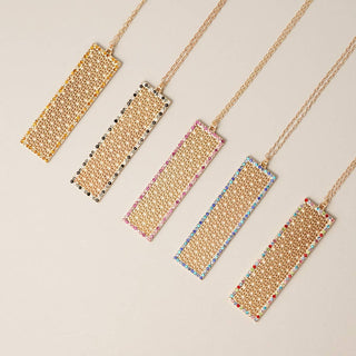 Bar Shaped Pave Metal Long Necklace