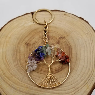 Natural Crushed Stone Crystal Life Tree Keychain