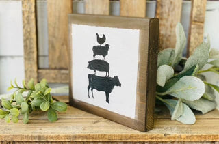 Farmhouse wood sign, farm animals 5x5, shelf sitter