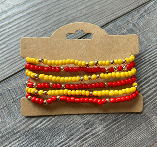 Game Day Seed Bead Friendship Bracelets Red and Gold Yellow