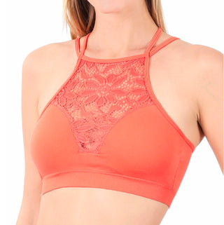 High neck lace cutout bralette