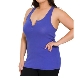 Ribbed button closure tank top