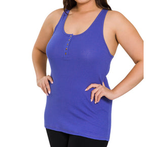 Ribbed button closure tank top