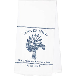 Sawyer Mill Blue Windmill Muslin Bleached White Tea Towel