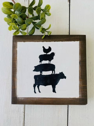 Farmhouse wood sign, farm animals 5x5, shelf sitter