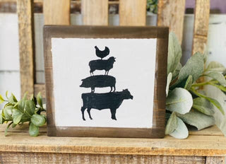 Farmhouse wood sign, farm animals 5x5, shelf sitter