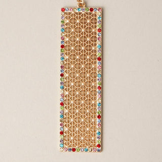 Bar Shaped Pave Metal Long Necklace