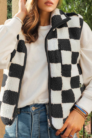 Checkered Sherpa Collared  Vest