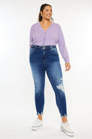 Kan Can High Rise Double Button Skinnies