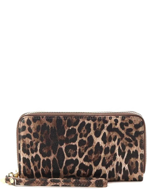 Leopard Print Double Zip Wristlet Wallet