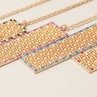 Bar Shaped Pave Metal Long Necklace