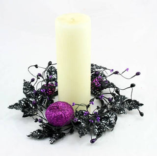 Purple and Black Candle Ring W/Glittered Pumpkins