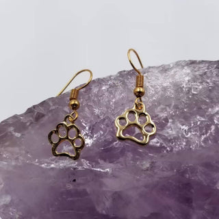Gold Mini Dog Paw Earrings