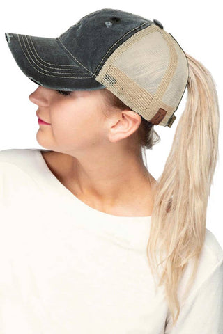 C.C Brand Mesh Back Ponytail Baseball Cap