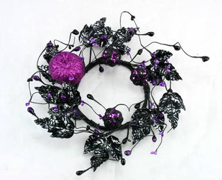 Purple and Black Candle Ring W/Glittered Pumpkins