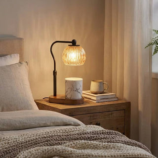 Candle Warmer Lamp - Crystal Glass & Wood Base - Black