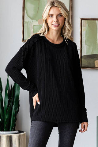 Solid Ribbed Long Sleeve Top