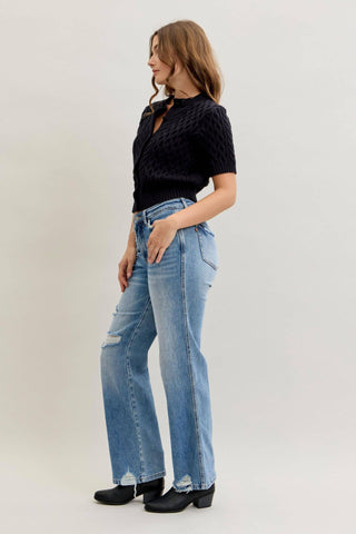 Judy Blue Mid Rise 90's Straight Rigid Magic Destroy