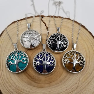 Round Natural Stone Life Tree Necklace