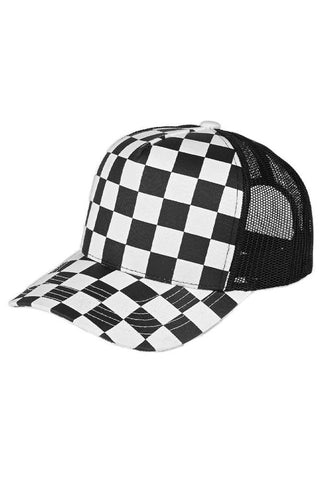 C.C Black/White Checkered Mesh Trucker Cap