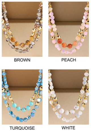 Double Layered Glass & Natural Stone Necklace