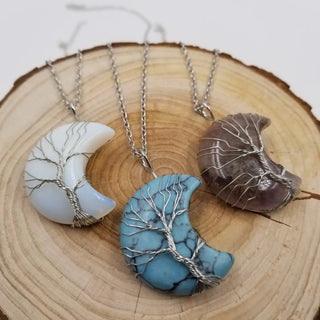 Moon Natural Stone Tree Necklace