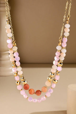 Double Layered Glass & Natural Stone Necklace